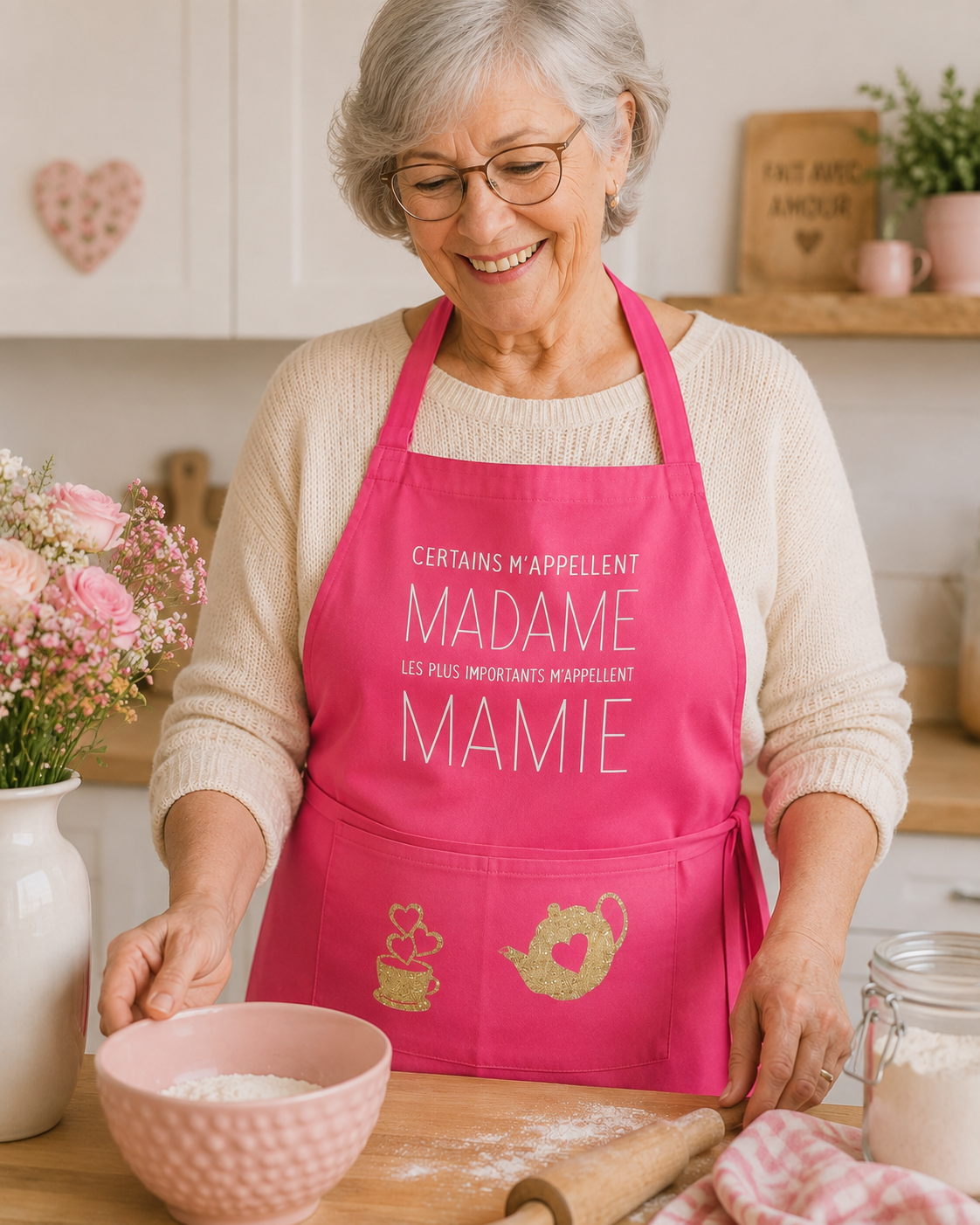 Tablier rose "Mamie"